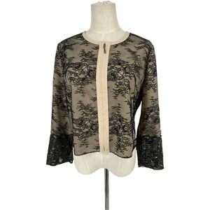 Chico Black Label Lace Moto Jacket Zip Front Leather Trim Sleeve Sz 1 Sm US 8